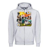 Heather Grey cowhide farm truck with farm animals Zipper Hoodie - texasbilliewilder