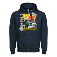 Navy cowhide farm truck with farm animals Zipper Hoodie - texasbilliewilder