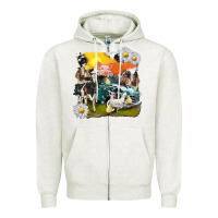 Oatmeal Heather cowhide farm truck with farm animals Zipper Hoodie - texasbilliewilder