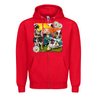 Red cowhide farm truck with farm animals Zipper Hoodie - texasbilliewilder