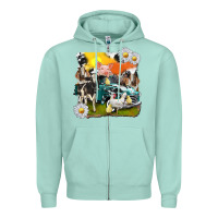 Seafoam cowhide farm truck with farm animals Zipper Hoodie - texasbilliewilder