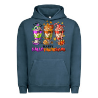 Pigment Midnight Navy Happy Hallothanksmas coffee cups Urban Hoodie - NancyCooperArtShop