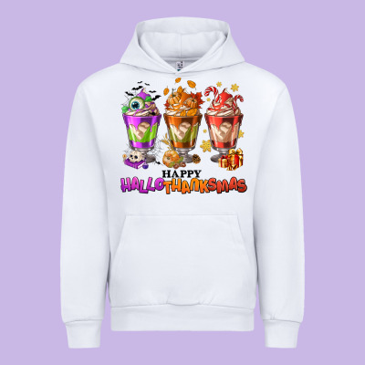 Happy Hallothanksmas Coffee Cups Urban Hoodie Designed By Nancycooperartshop