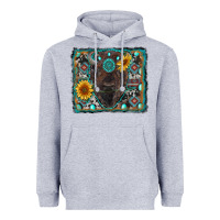 Heather Grey american bison wıth sunflower and gemstone Heavyweight Hoodie - RanaPortraitStore