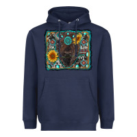 Navy american bison wıth sunflower and gemstone Heavyweight Hoodie - RanaPortraitStore