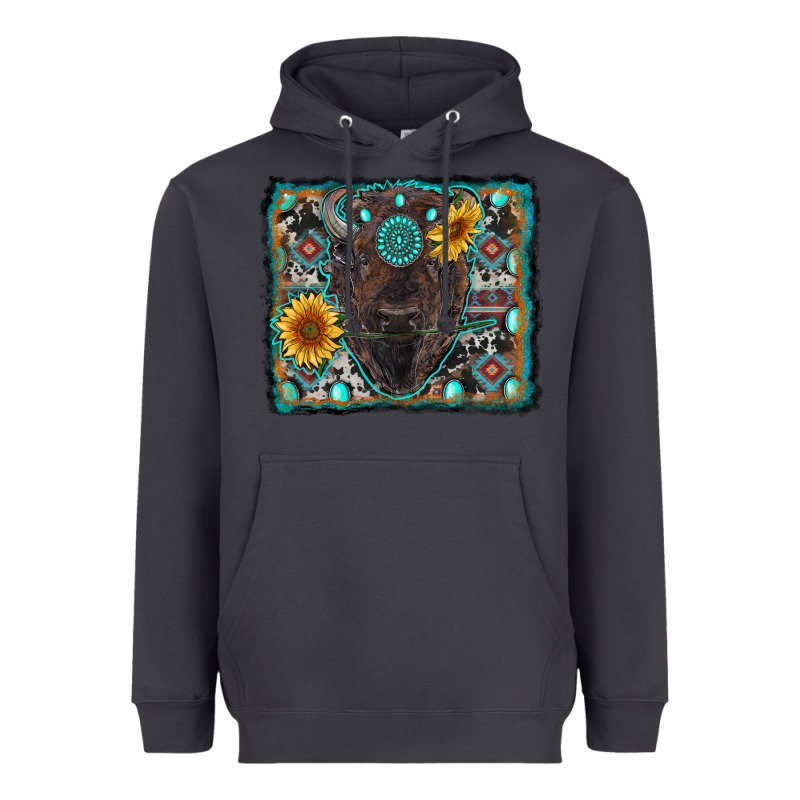 American Bison Wıth Sunflower And Gemstone Heavyweight Hoodie by RanaPortraitStore | Teevron