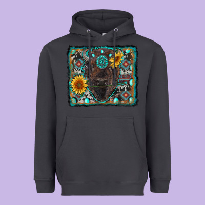 American Bison Wıth Sunflower And Gemstone Heavyweight Hoodie Designed By Ranaportraitstore