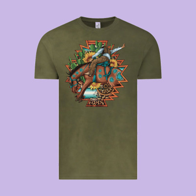 Bucking Bronco Aztec Shape Background Vintage Tee Designed By Artiststas