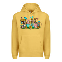 Antique Gold farm cute animals with sunflower coffee cups Premium Hoodie - NancyCooperArtShop