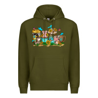 Army Green farm cute animals with sunflower coffee cups Premium Hoodie - NancyCooperArtShop