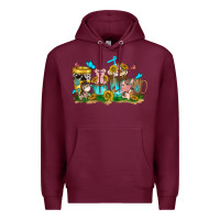 Burgundy farm cute animals with sunflower coffee cups Premium Hoodie - NancyCooperArtShop