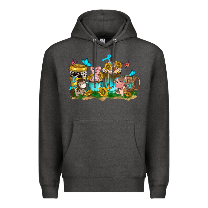 Farm Cute Animals With Sunflower Coffee Cups Premium Hoodie by NancyCooperArtShop | Teevron
