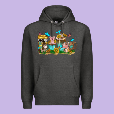 Farm Cute Animals With Sunflower Coffee Cups Premium Hoodie Designed By Nancycooperartshop