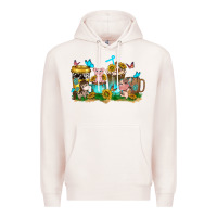 Pale Pink farm cute animals with sunflower coffee cups Premium Hoodie - NancyCooperArtShop
