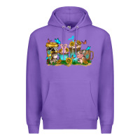 Purple farm cute animals with sunflower coffee cups Premium Hoodie - NancyCooperArtShop