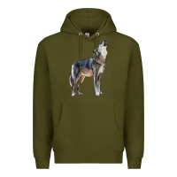 Army Green wolf Premium Hoodie - LillyAllenDesigns