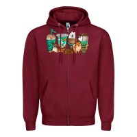 Burgundy dog coffee cups Zipper Hoodie - texasbilliewilder