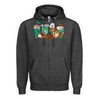 Charcoal Heather dog coffee cups Zipper Hoodie - texasbilliewilder