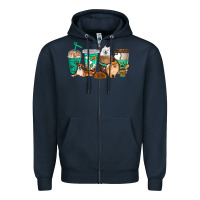 Navy dog coffee cups Zipper Hoodie - texasbilliewilder