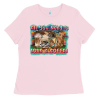 Bubblegum Pink all you need is love & coffee Ladies Tee - BarkalooDesign