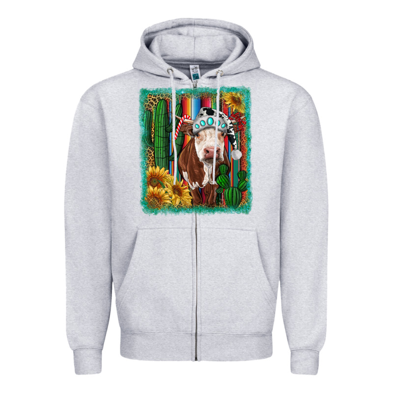 Western Christmas Cow Zipper Hoodie by RanaPortraitStore | Teevron