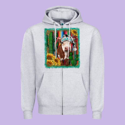 Zipper Hoodie Western Christmas Cow