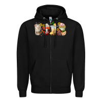Black farm animals coffee cups Zipper Hoodie - texasbilliewilder