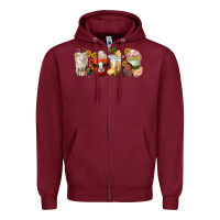 Burgundy farm animals coffee cups Zipper Hoodie - texasbilliewilder
