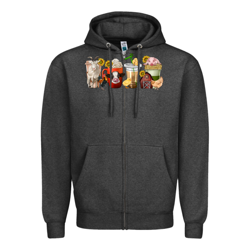 Farm Animals Coffee Cups Zipper Hoodie by texasbilliewilder | Teevron