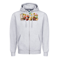 Heather Grey farm animals coffee cups Zipper Hoodie - texasbilliewilder