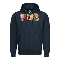 Navy farm animals coffee cups Zipper Hoodie - texasbilliewilder