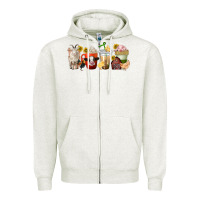Oatmeal Heather farm animals coffee cups Zipper Hoodie - texasbilliewilder