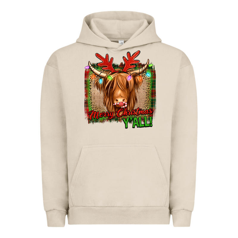 Merry Christmas Y'all Highland Cow Urban Hoodie by Jasminsmagicworld | Teevron
