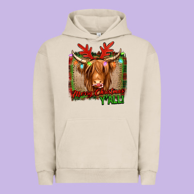 Merry Christmas Y'all Highland Cow Urban Hoodie Designed By Jasminsmagicworld