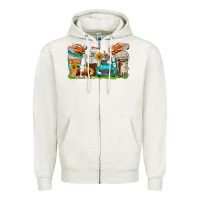 Oatmeal Heather farm truck coffee cups Zipper Hoodie - texasbilliewilder