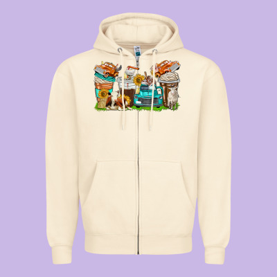 Zipper Hoodie farm truck coffee cups