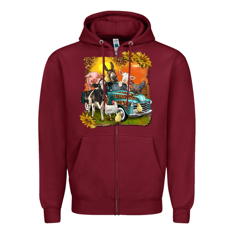 Farm Truck With Farm Animals Zipper Hoodie by texasbilliewilder | Teevron