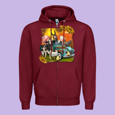 Zipper Hoodie farm truck with farm animals