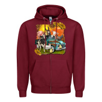Burgundy farm truck with farm animals Zipper Hoodie - texasbilliewilder