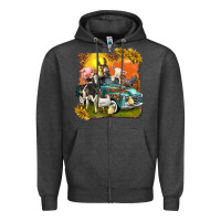 Charcoal Heather farm truck with farm animals Zipper Hoodie - texasbilliewilder