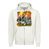 Oatmeal Heather farm truck with farm animals Zipper Hoodie - texasbilliewilder