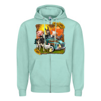 Seafoam farm truck with farm animals Zipper Hoodie - texasbilliewilder