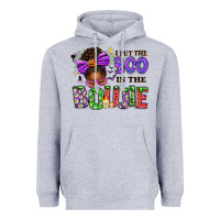 Heather Grey I Put The Boo In The Boujie Messy Bun Heavyweight Hoodie - texasbilliewilder