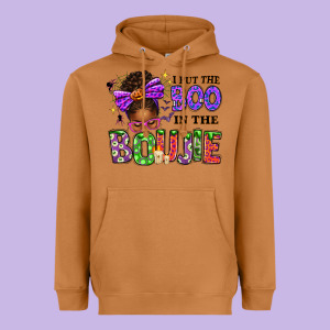 I Put The Boo In The Boujie Messy Bun Heavyweight Hoodie Designed By Texasbilliewilder