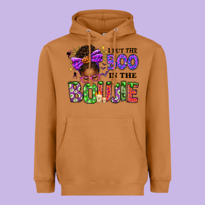 I Put The Boo In The Boujie Messy Bun Heavyweight Hoodie Designed By Texasbilliewilder