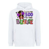 White I Put The Boo In The Boujie Messy Bun Heavyweight Hoodie - texasbilliewilder