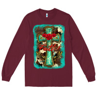 Burgundy cross faith background Long Sleeve Tee - BarkalooDesign