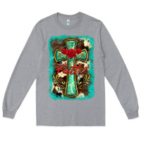 Heather Grey cross faith background Long Sleeve Tee - BarkalooDesign