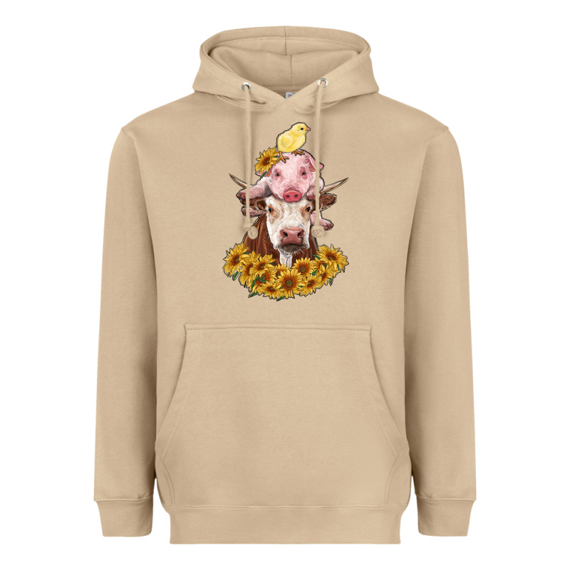 Cow With Pig And Chick Heavyweight Hoodie by RanaPortraitStore | Teevron