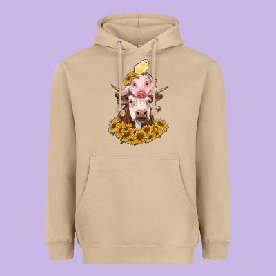 Cow With Pig And Chick Heavyweight Hoodie Designed By Ranaportraitstore